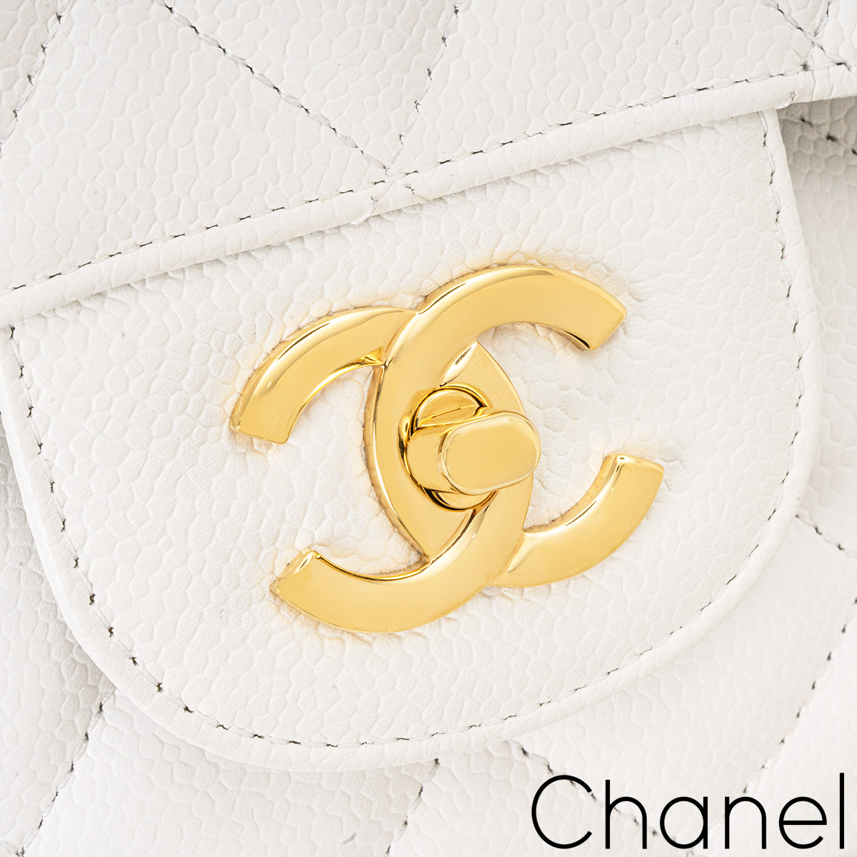 Chanel White Caviar Jumbo Classic Double Flap Bag